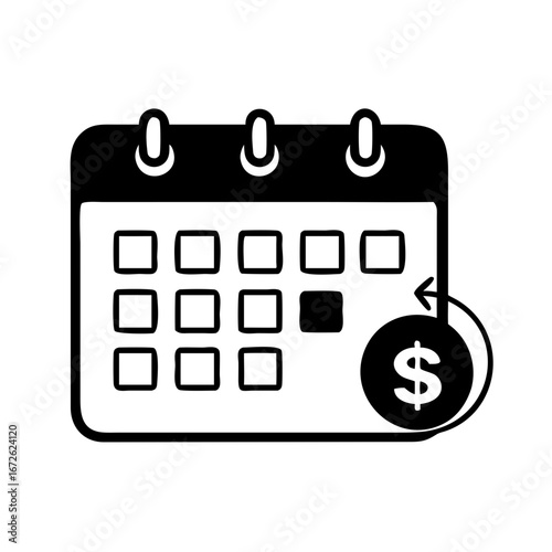 Calendar with a dollar sign and a circular arrow, symbolizing financial planning and deadlines icon