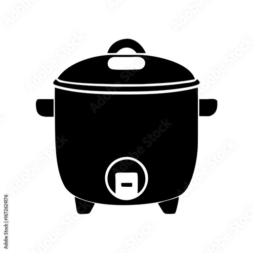Black silhouette of a modern rice cooker with a lid and handles icon