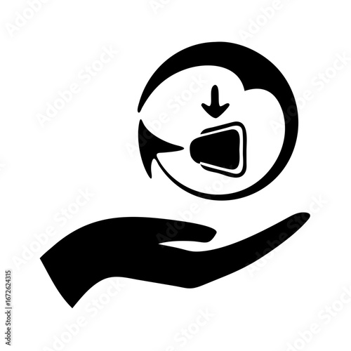 Hand holding a capsule with recycling arrows and download symbol icon