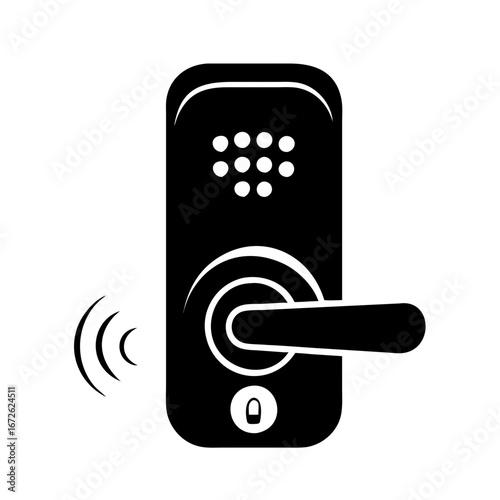 Smart door lock with keypad and wireless signal icon icon