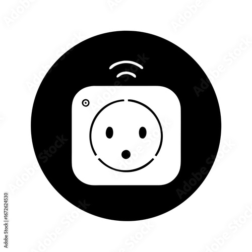Smart plug icon with wifi signal in a black circle icon