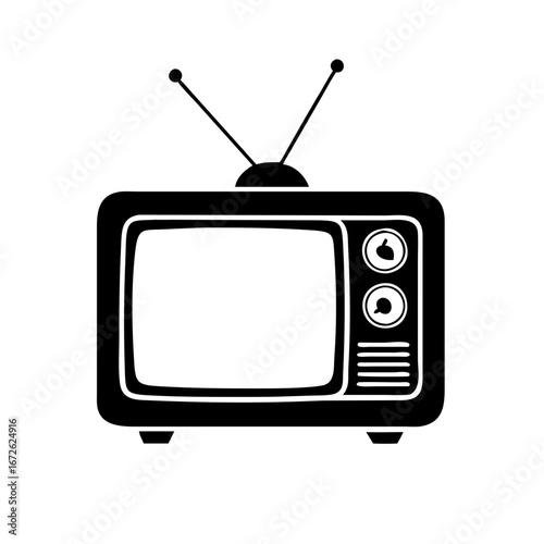 Vintage television with rabbit ears antenna icon