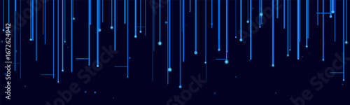 Blue vertical light streaks on dark vector tech background.