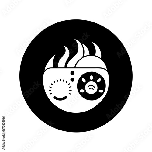 Stylized illustration of a retro radio with steam coming from the top icon