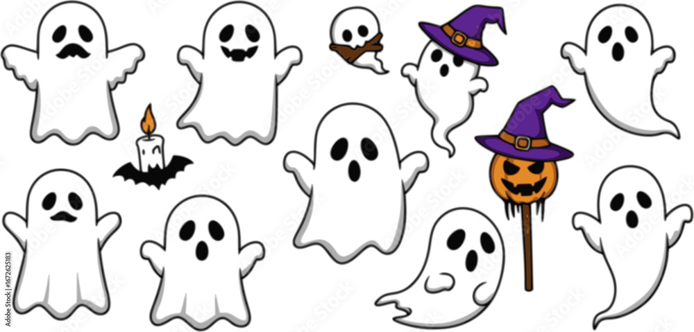 Obraz premium Vector set of cute halloween ghosts illustration 