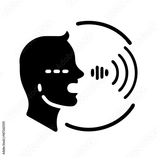 Silhouette of a person speaking with sound waves emanating from their mouth icon