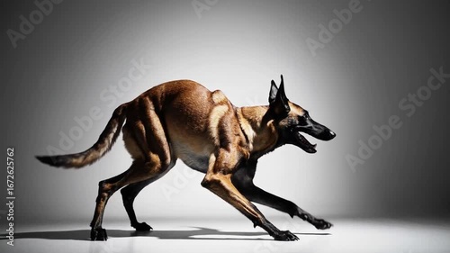 Angry Purebred Belgian Malinois Sheepdog Displaying Aggression in Front of White Background