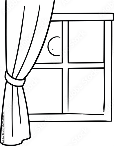 Window with Curtains Hand Drawn Illustration