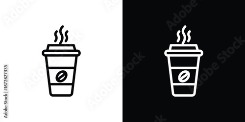 coffee cup icon logo concept in strokes