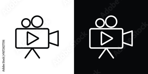 Video camera icon logo concept in strokes