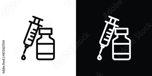 Vaccine vial icon logo concept in strokes