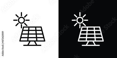 Solar panel icon logo concept in strokes