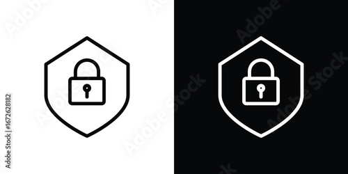 Shield lock icon logo concept in strokes