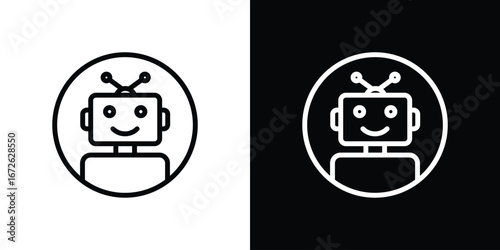 Robot icon logo concept in strokes