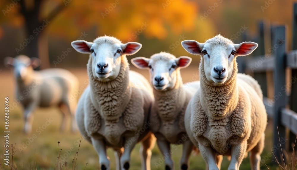 Fototapeta premium Traditional pastoral farming scene with sheep grazing, ideal for agriculture and sustainability visuals.
