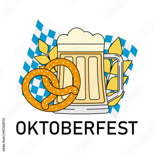 Cartel de Oktoberfest con jarra de cerveza y lazo
