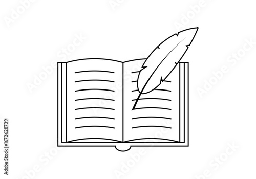 Icono negro de libro y pluma