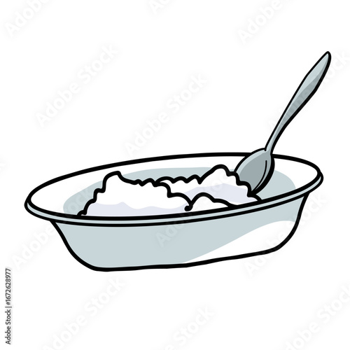 bowl of fresh cottage cheese on white background hand-drawn vector illustration