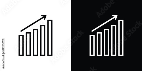 Growing graph icon logo concept in strokes