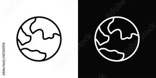 Earth icon logo concept in strokes