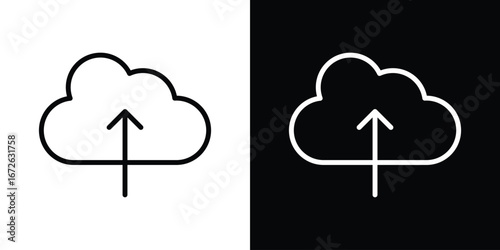 Cloud upload icon logo concept in strokes