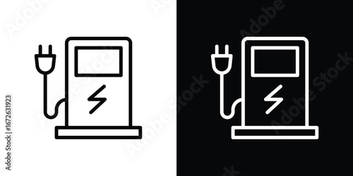 Charging station icon logo concept in strokes