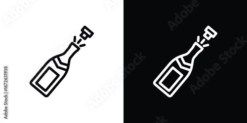Champagne bottle icon logo concept in strokes