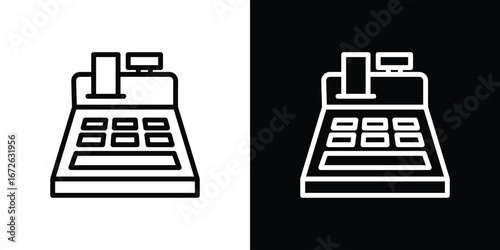 Cash register icon logo concept in strokes