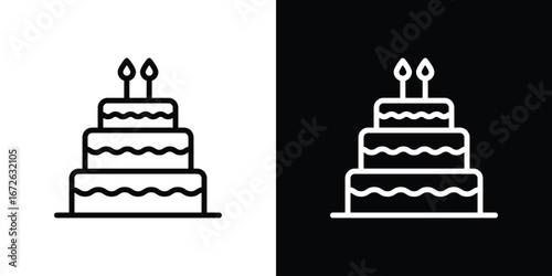 Cake icon logo concept in strokes