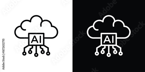 AI brain icon logo concept in strokes