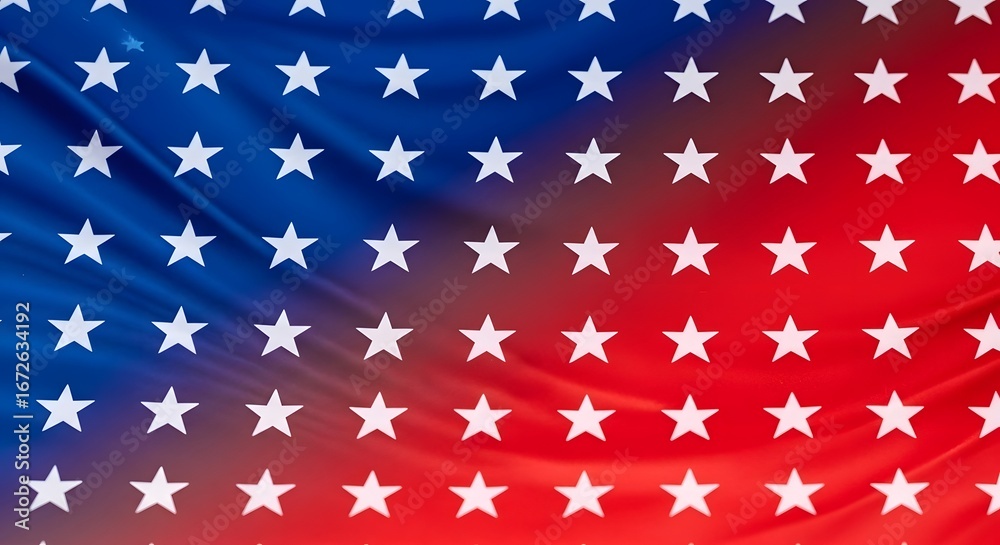 Fototapeta premium Abstract background with a pattern of white stars on a gradient of red and blue, representing the american flag