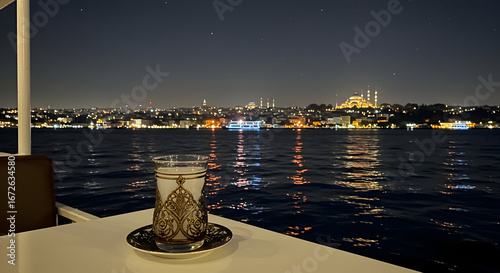 Rakı in a filigree tumbler on Bosphorus ferry, byzantine mosaic reflections, water turning milky under stars (2).jpg