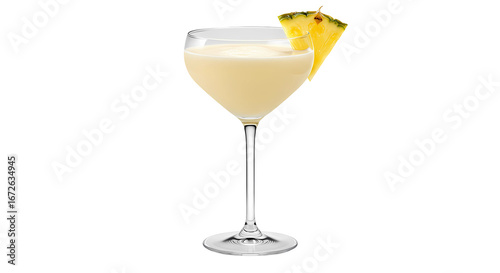 glass with piña colada cocktail isolated on white