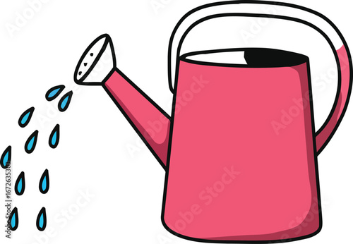 watering can, a water container with a handle and a funnel used for watering plants by hand.