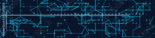 Dynamic vector tech background with abstract geometric patterns and network lines.