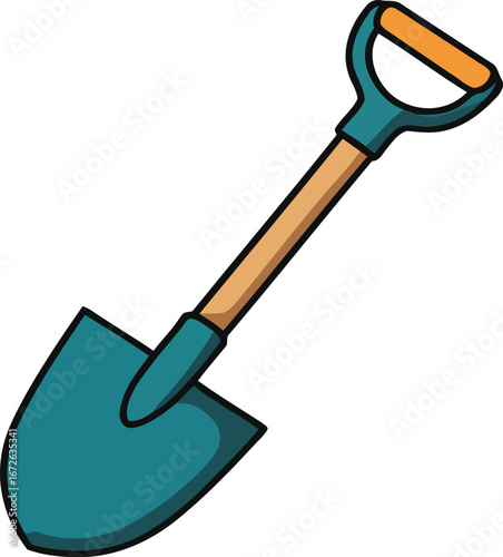 Flat vector illustration of a shovel on a transparent white background. Simple and stylish garden shovel icon vector design.