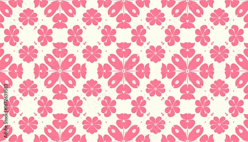 Elegant symmetrical floral pattern in shades of pink, creating a soft and inviting visual texture
