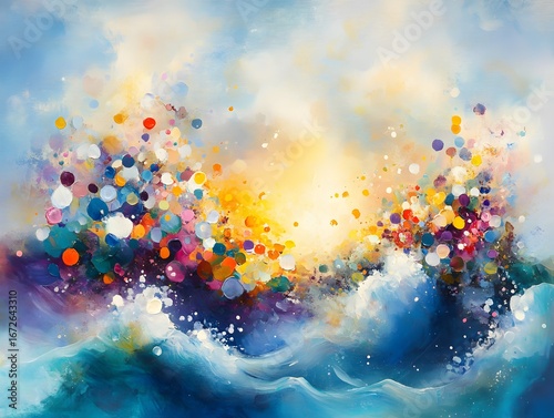 Abstract Colorful Bubbles Ocean Waves Painting
