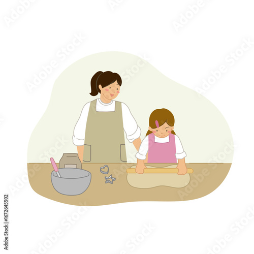 Parents and children making cookies