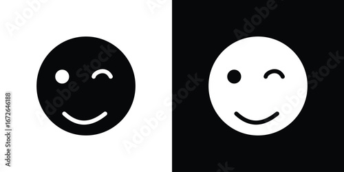 Smile wink icon for web design. solid vector icons