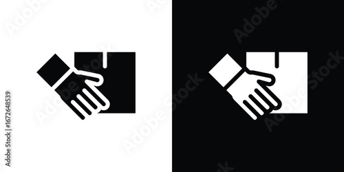Hand holding box icon for web design. solid vector icons