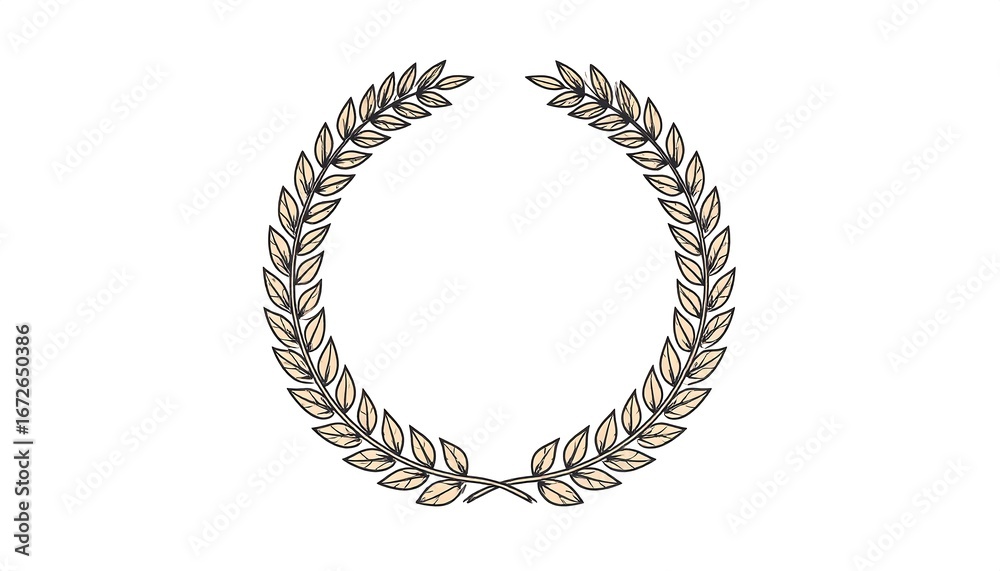 Obraz premium A decorative laurel wreath, outlined in dark tones against a pristine white background, displays a classic design.