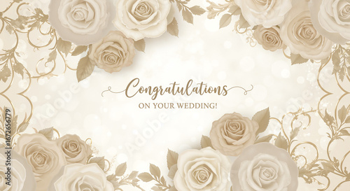 Elegant wedding invitation design with roses and decorative elements  