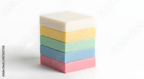 Colorful Soap Bars Stacked on White Background with Bright Lighting