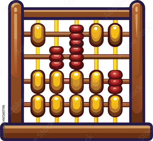 Chinese Singles Festival Elements Colorful Cartoon Abacus with Gold and Red Beads for Math Education