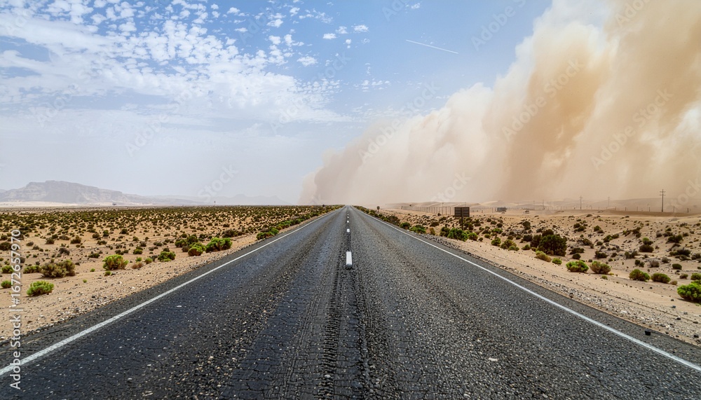 Fototapeta premium Sandstorm Blurring Desert Highway
