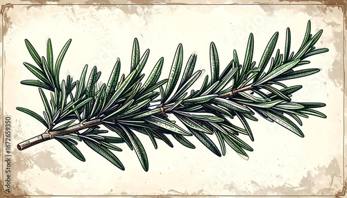Detailed rosemary sprig illustration