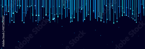 Abstract vector tech background with vertical lines and dots in blue tones.