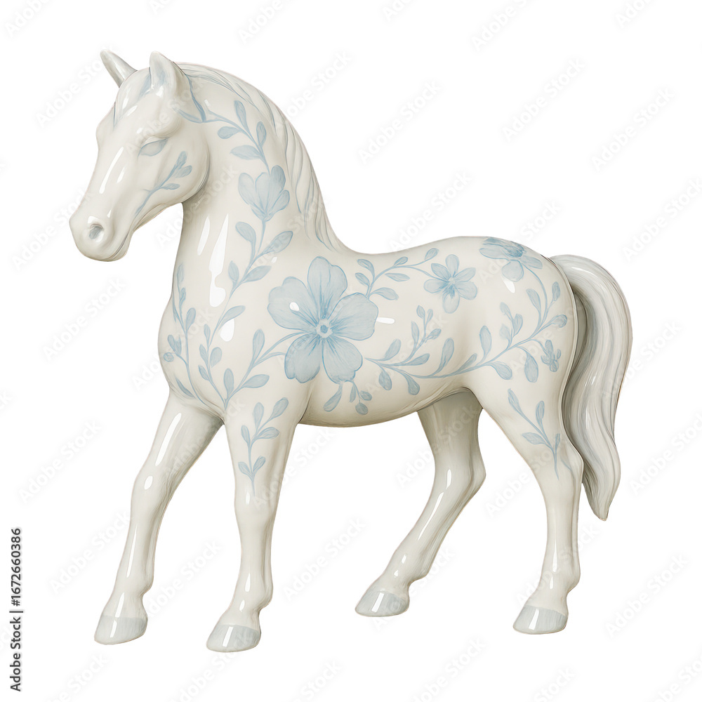 Obraz premium PNG Elegant floral porcelain horse figurine.