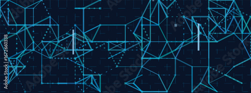 Geometric network connections on digital tech background.